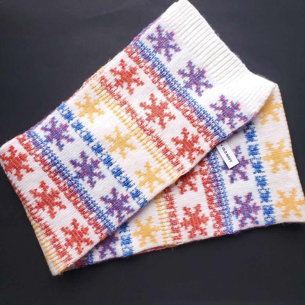 NEW Colorful Fair Isle Scarf 9 x 72" Sweater Knit Snowflake Pattern Old Navy NWT